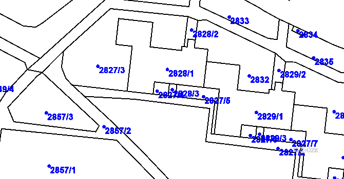 Parcela st. 2828/3 v KÚ Bohunice, Katastrální mapa