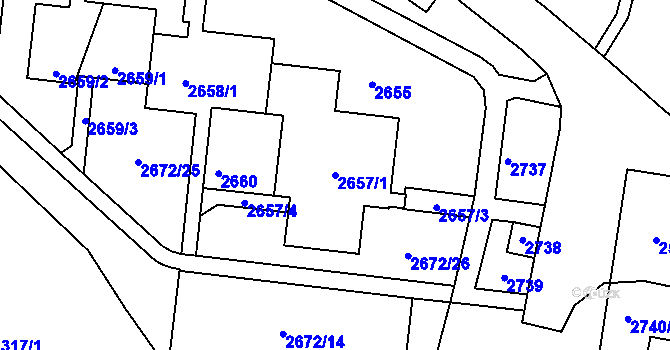 Parcela st. 2657/1 v KÚ Bohunice, Katastrální mapa