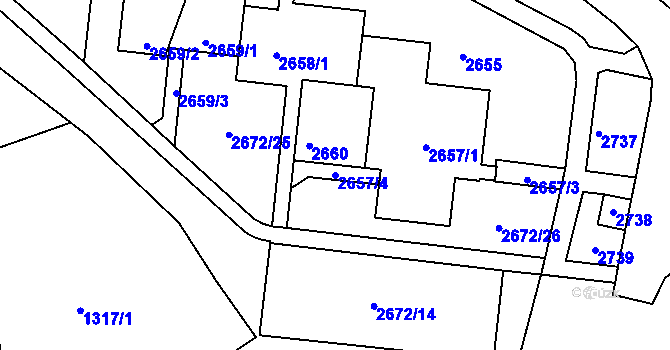 Parcela st. 2657/4 v KÚ Bohunice, Katastrální mapa