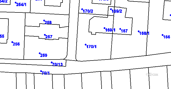Parcela st. 170/1 v KÚ Bohunice, Katastrální mapa