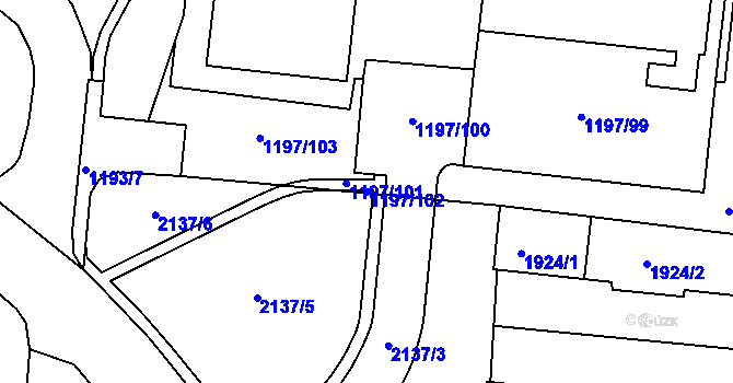 Parcela st. 1197/102 v KÚ Bohunice, Katastrální mapa
