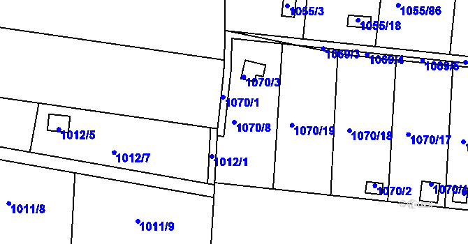 Parcela st. 1070/8 v KÚ Bohunice, Katastrální mapa