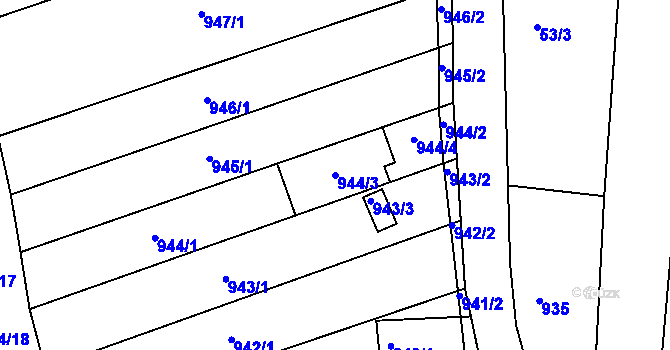 Parcela st. 944/3 v KÚ Bohunice, Katastrální mapa