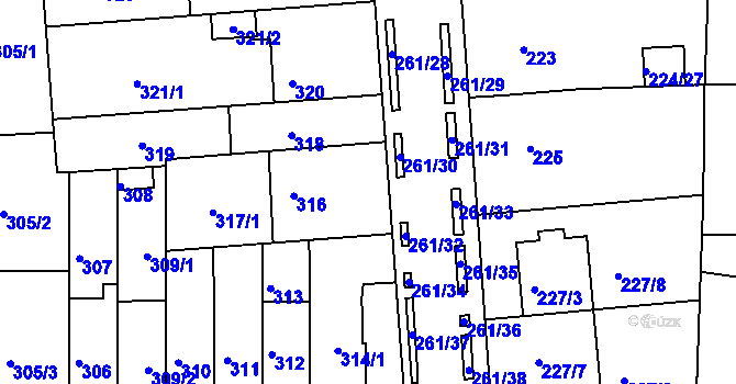 Parcela st. 317/2 v KÚ Bohunice, Katastrální mapa