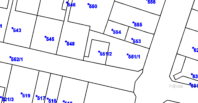 Parcela st. 551/2 v KÚ Bohunice, Katastrální mapa