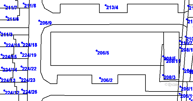 Parcela st. 206/5 v KÚ Bohunice, Katastrální mapa