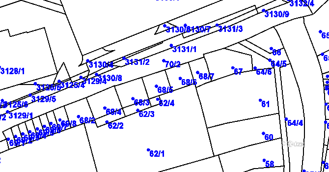Parcela st. 68/1 v KÚ Bohunice, Katastrální mapa