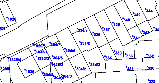 Parcela st. 334/8 v KÚ Bohunice, Katastrální mapa