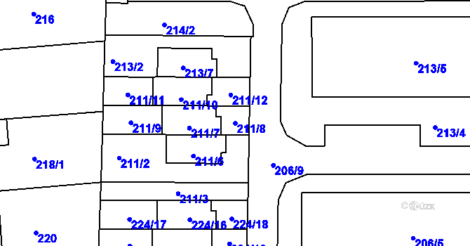 Parcela st. 211/8 v KÚ Bohunice, Katastrální mapa