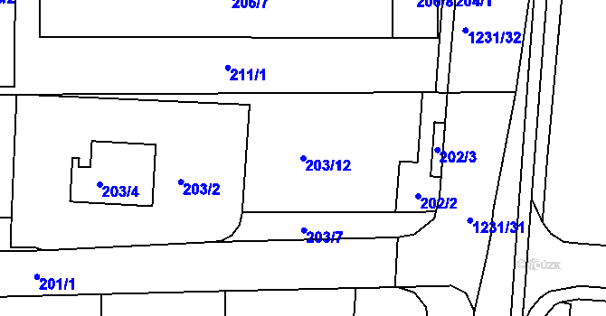 Parcela st. 203/12 v KÚ Bohunice, Katastrální mapa