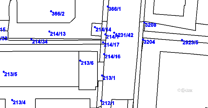 Parcela st. 214/16 v KÚ Bohunice, Katastrální mapa