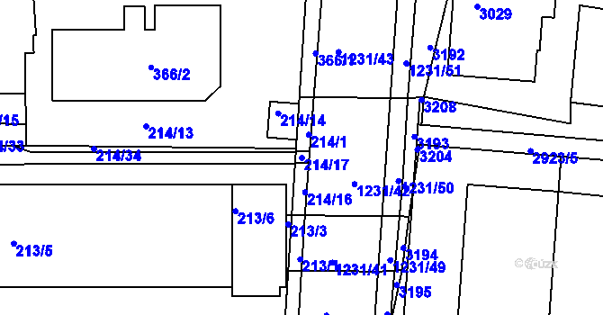 Parcela st. 214/17 v KÚ Bohunice, Katastrální mapa