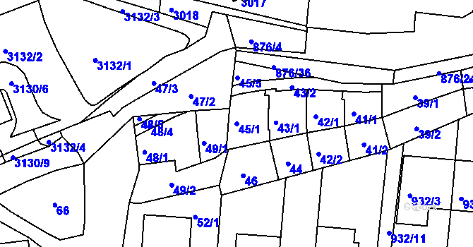 Parcela st. 45/1 v KÚ Bohunice, Katastrální mapa