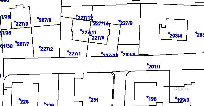 Parcela st. 227/13 v KÚ Bohunice, Katastrální mapa
