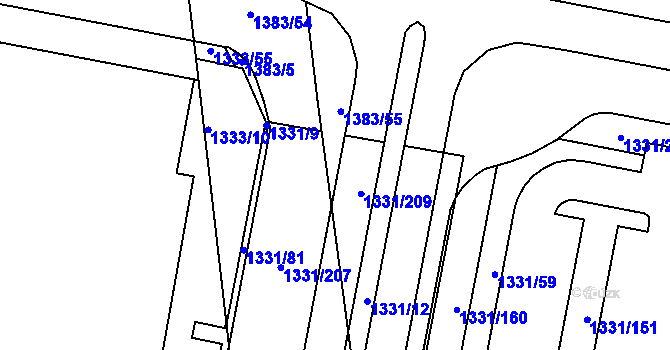 Parcela st. 1331/208 v KÚ Bohunice, Katastrální mapa