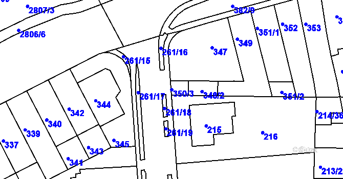 Parcela st. 350/3 v KÚ Bohunice, Katastrální mapa