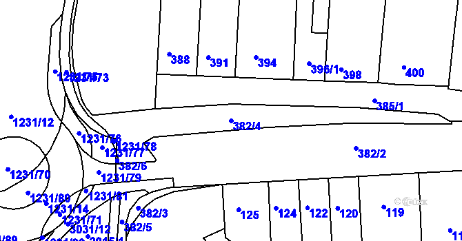 Parcela st. 382/4 v KÚ Bohunice, Katastrální mapa