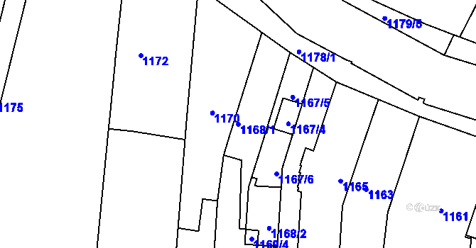 Parcela st. 1168/1 v KÚ Bohunice, Katastrální mapa