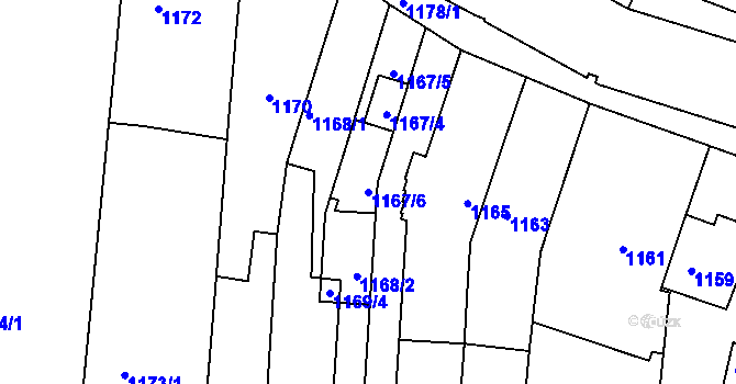 Parcela st. 1167/6 v KÚ Bohunice, Katastrální mapa