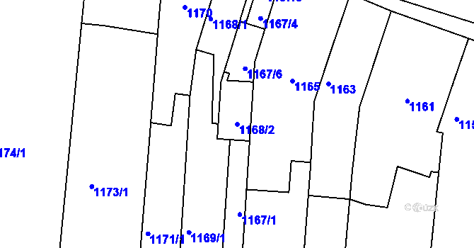 Parcela st. 1168/2 v KÚ Bohunice, Katastrální mapa