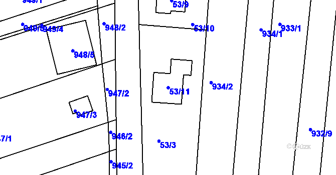 Parcela st. 53/11 v KÚ Bohunice, Katastrální mapa