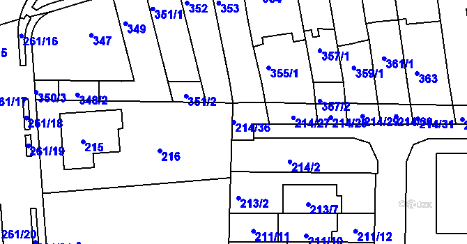 Parcela st. 214/36 v KÚ Bohunice, Katastrální mapa