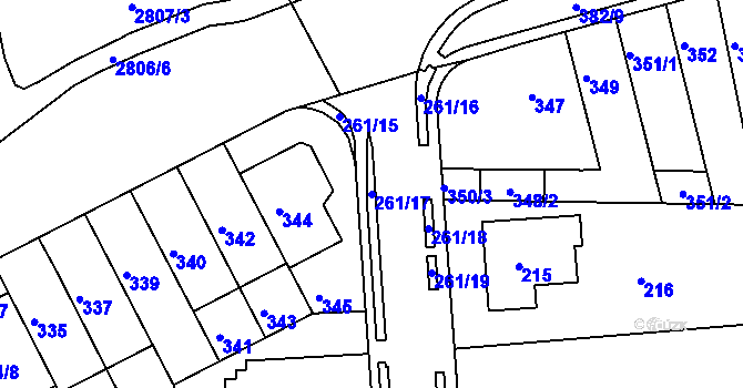 Parcela st. 261/17 v KÚ Bohunice, Katastrální mapa