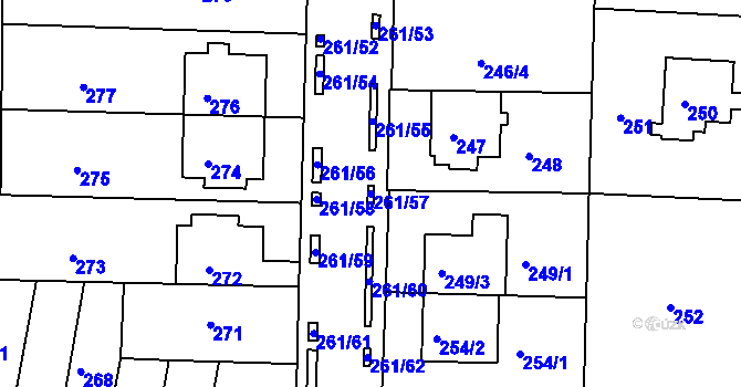 Parcela st. 261/57 v KÚ Bohunice, Katastrální mapa