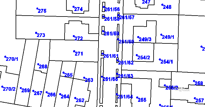Parcela st. 261/61 v KÚ Bohunice, Katastrální mapa