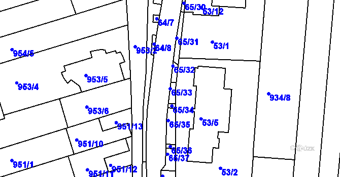 Parcela st. 65/33 v KÚ Bohunice, Katastrální mapa