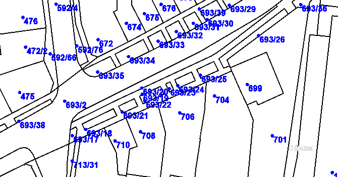 Parcela st. 693/23 v KÚ Bohunice, Katastrální mapa