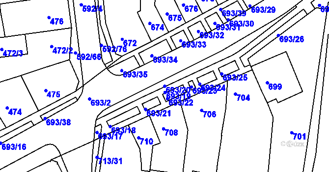 Parcela st. 693/20 v KÚ Bohunice, Katastrální mapa