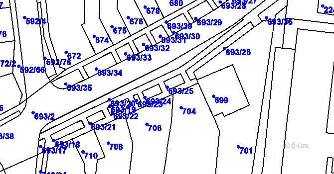 Parcela st. 693/25 v KÚ Bohunice, Katastrální mapa