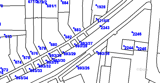 Parcela st. 693/27 v KÚ Bohunice, Katastrální mapa