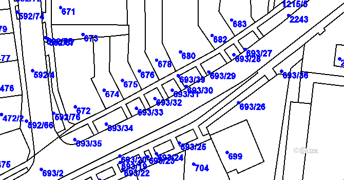 Parcela st. 693/31 v KÚ Bohunice, Katastrální mapa