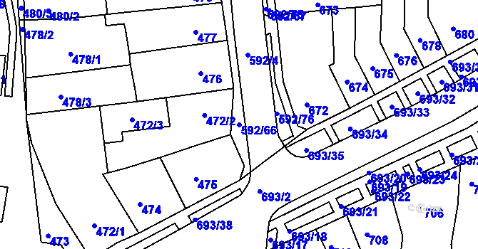 Parcela st. 592/66 v KÚ Bohunice, Katastrální mapa