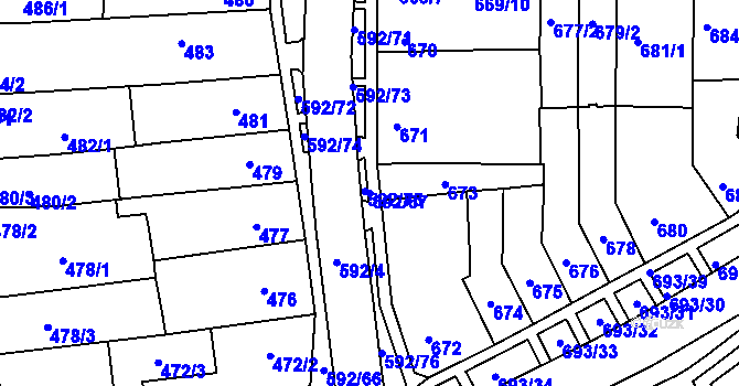Parcela st. 592/67 v KÚ Bohunice, Katastrální mapa