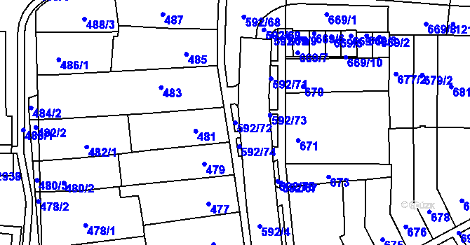 Parcela st. 592/72 v KÚ Bohunice, Katastrální mapa