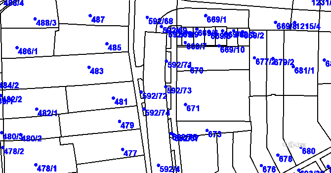 Parcela st. 592/73 v KÚ Bohunice, Katastrální mapa