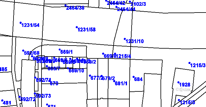 Parcela st. 669/8 v KÚ Bohunice, Katastrální mapa
