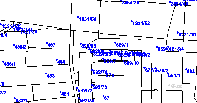 Parcela st. 669/9 v KÚ Bohunice, Katastrální mapa