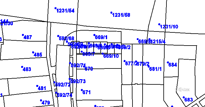 Parcela st. 669/10 v KÚ Bohunice, Katastrální mapa