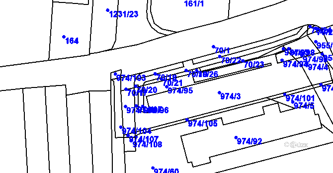 Parcela st. 974/95 v KÚ Bohunice, Katastrální mapa