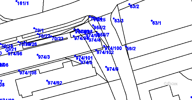 Parcela st. 974/102 v KÚ Bohunice, Katastrální mapa