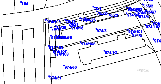 Parcela st. 974/105 v KÚ Bohunice, Katastrální mapa