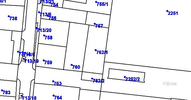 Parcela st. 762/1 v KÚ Bohunice, Katastrální mapa