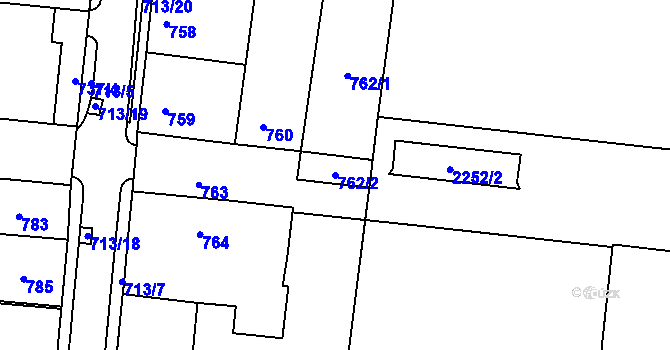 Parcela st. 762/2 v KÚ Bohunice, Katastrální mapa