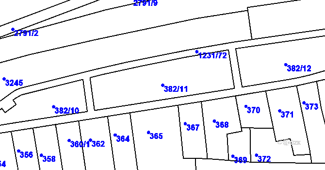 Parcela st. 382/11 v KÚ Bohunice, Katastrální mapa