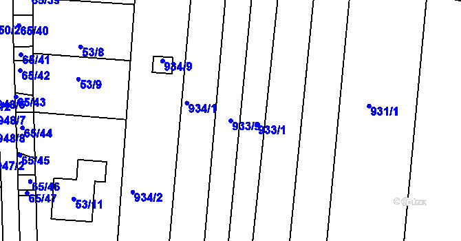 Parcela st. 933/9 v KÚ Bohunice, Katastrální mapa