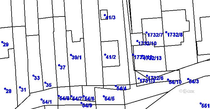Parcela st. 41/2 v KÚ Starý Lískovec, Katastrální mapa